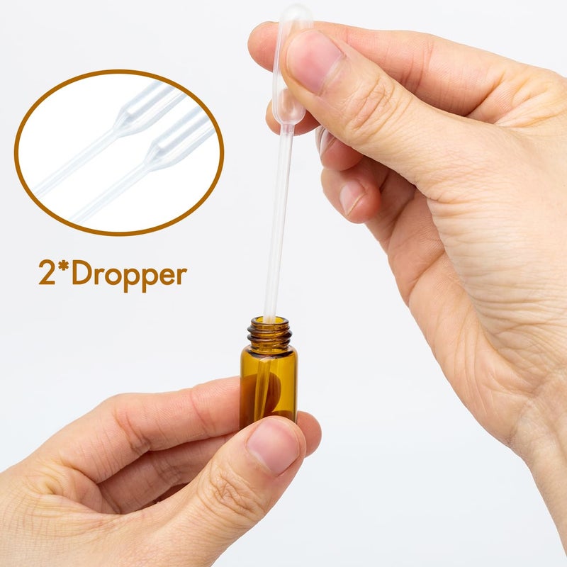 ZEJIA 3ml Roller Bottles 24Pack Amber Thick Glass Essential Oil Bottles with Stainless Steel Roller Ball and 2 Droppers - Image 5